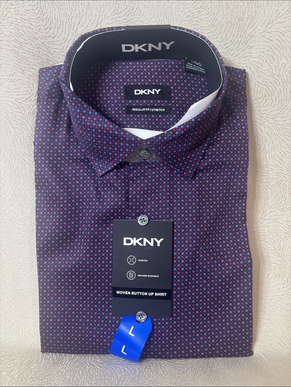 DKNY Men’s Burgundy & Navy Micro-Pattern business/casual Dress Shirt0379